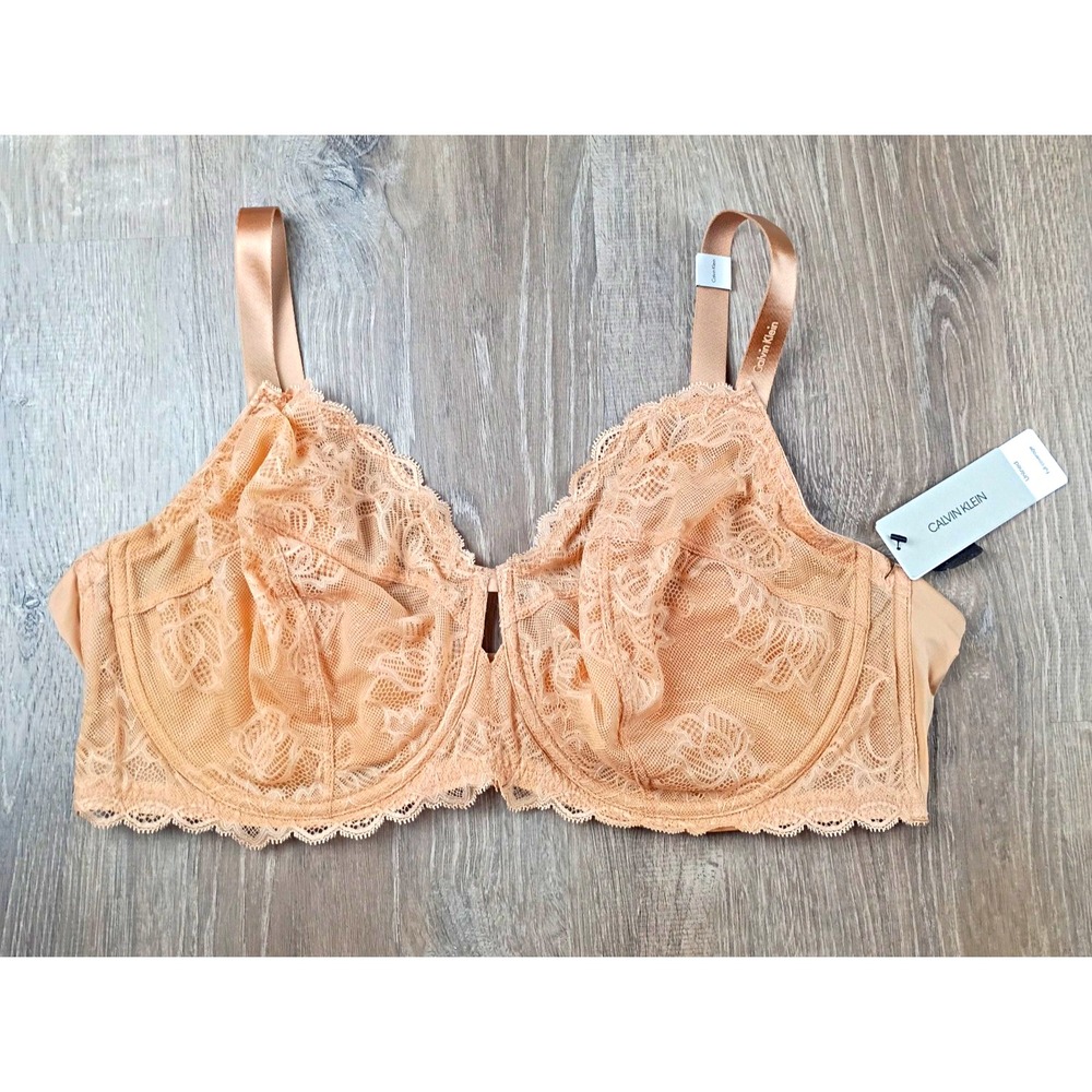 Calvin Klein Unlined Full Coverage Underwire Bra Lace Floral Beige 44D NEW